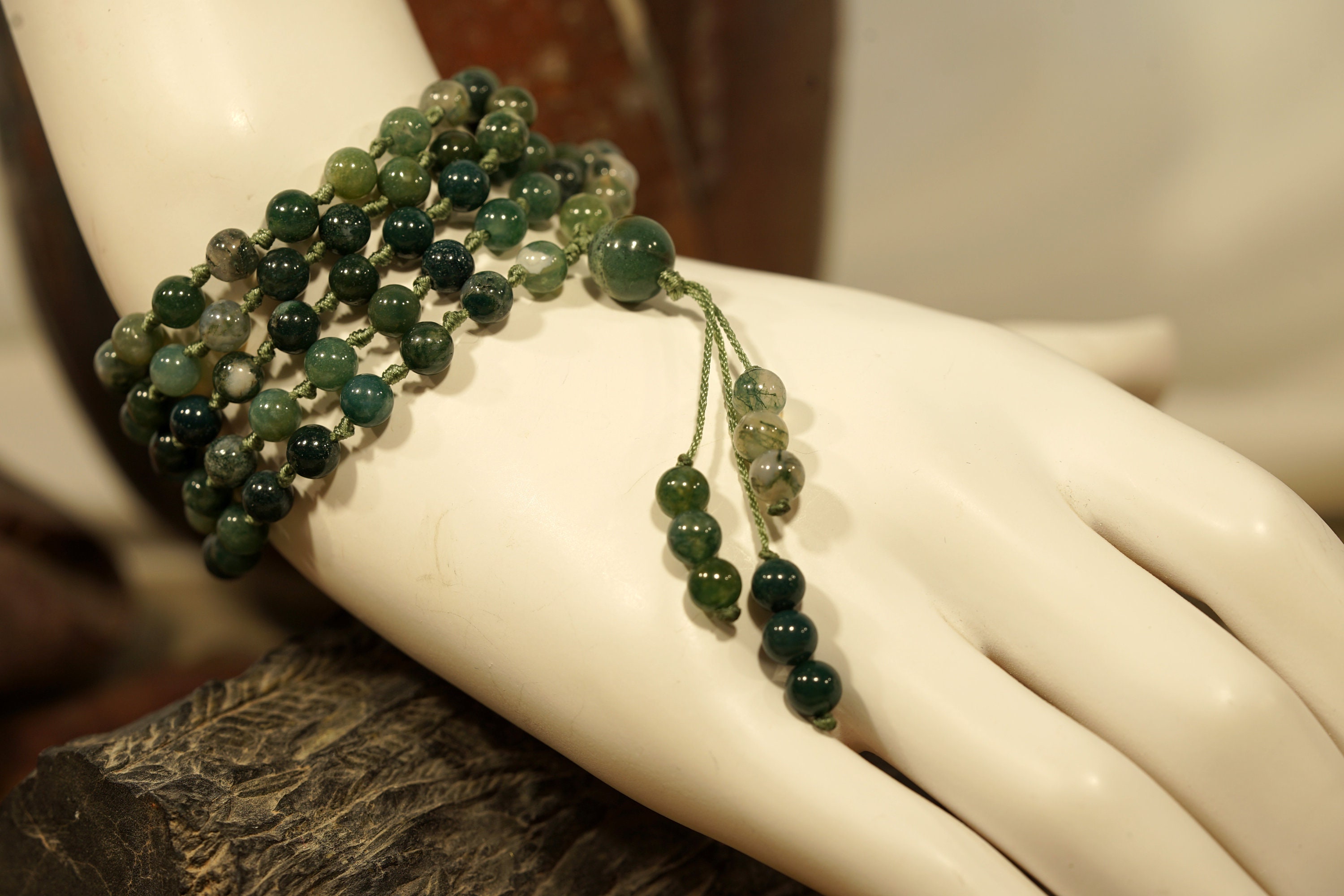 Moss Agate Mala • Moss Agate Mala Beads • Men's Mala • Green Mala • 108+1 • Moss Agate Prayer Beads • 6mm • 4418