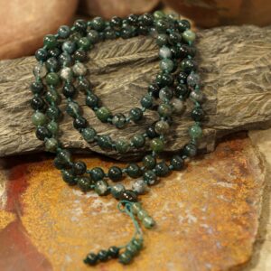 Moss Agate Mala Necklace • Hand-knotted Gemstone Mala • 8mm • Men's Mala • Healing Crystals Necklace • 108+1 • Earthy Tones Mala • Ao4405