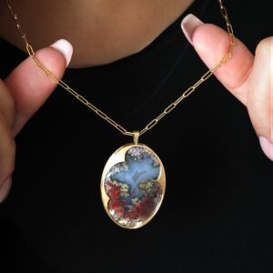 Multicolor Garden Moss Agate Necklace, Statement Necklace With Paperclip Chain