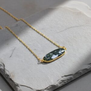 Natural Moss Agate Necklace Gemstone Necklace Minimal Necklace Chain Necklace Handmade Jewelry Anniversary Gifts
