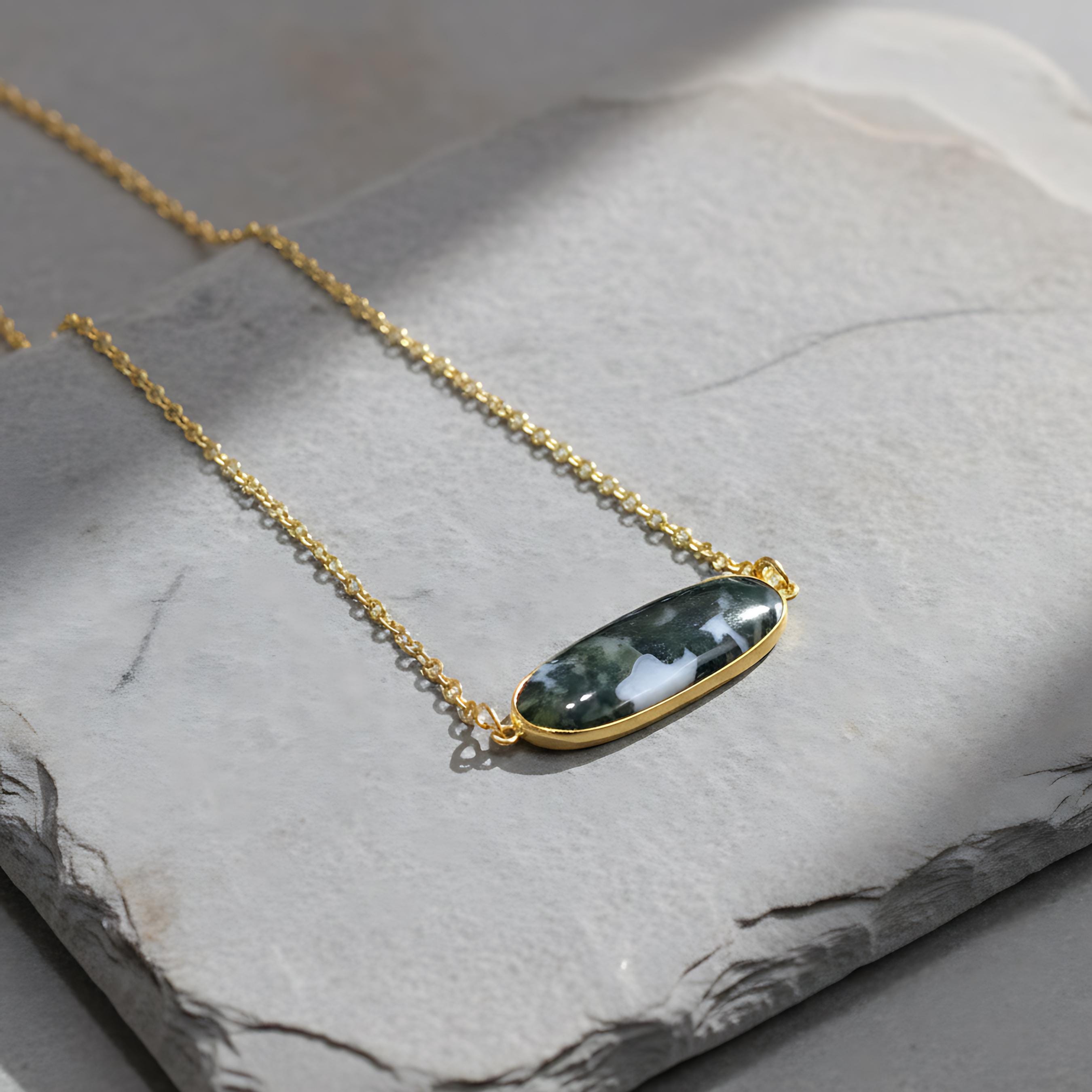 Natural Moss Agate Necklace \ Gemstone Necklace \ Minimal Necklace \ Chain Necklace \ Handmade Jewelry \ Anniversary Gifts