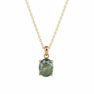 Natural Moss Agate Necklace - Oval Necklace: 925 Sterling Silver - Anniversary Birthday Gift For Her