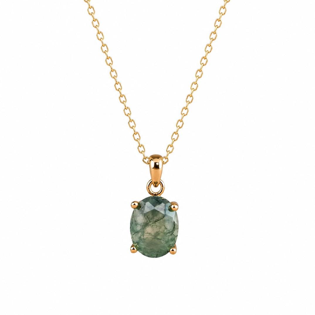 Natural Moss Agate Necklace - Oval Necklace: 925 Sterling Silver - Anniversary Birthday Gift For Her Natural Moss Agate Necklace - Oval Necklace: 925 Sterling Silver - Anniversary Birthday Gift For Her