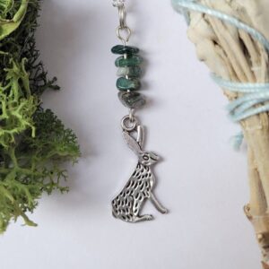 Ostara Moss Agate and Hare necklace - Earth element
