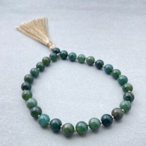 Moss Agate Pocket Mala: 27 Bead Meditation Aid With Tassel