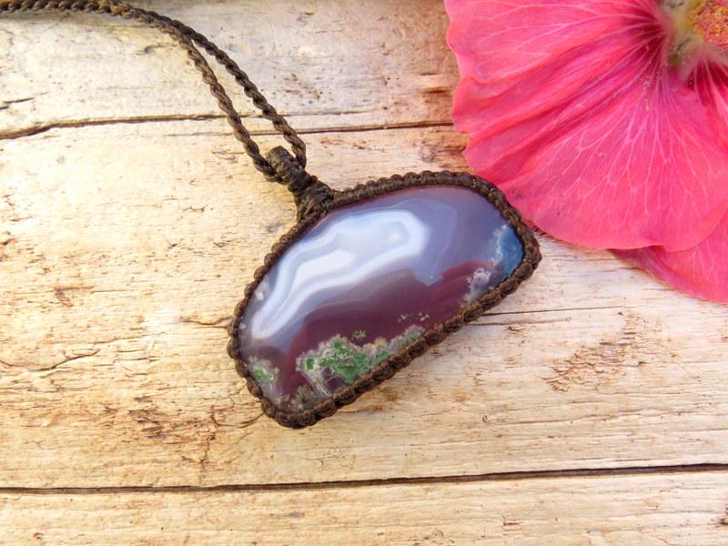 Purple Plume Agate Gemstone Necklace, Macrame Necklace, Plume Gemstone, Moss Agate, Great Gift Ideas For Her, Meaningful Gift Ideas