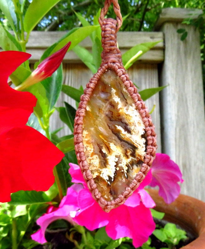 Rare Graveyard Plume Agate Macrame Necklace, Agate Necklace, Moss Agate Necklace, Agate Jewelry, Rare Agates, Macrame Jewelry
