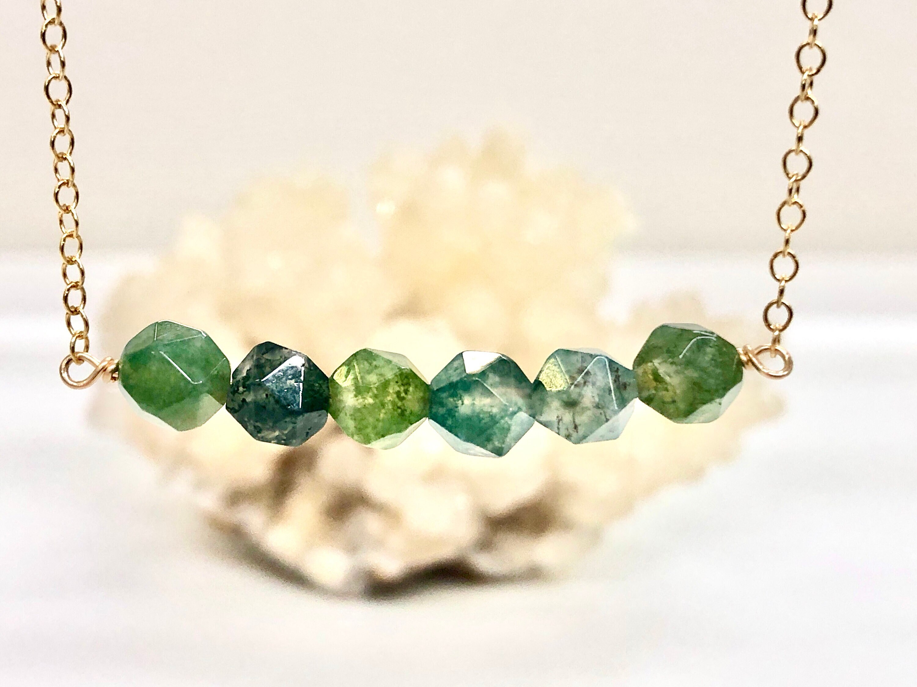 Moss Agate Six Stone Bar Necklace - Heart Chakra Necklace - Healing Crystal Neckalce - Gift For Her - Moss Agate Chakra Jewelry Moss Agate Six Stone Bar Necklace - Heart Chakra Necklace - Healing Crystal Neckalce - Gift For Her - Moss Agate Chakra Jewelry