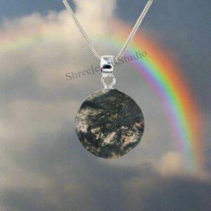 Moss Agate Small Disc Necklace - Minimalist Jewelry Gift For Her - 14k Gold Filled Chain Dainty, Petite, Delicate Chain - Everyday Necklace