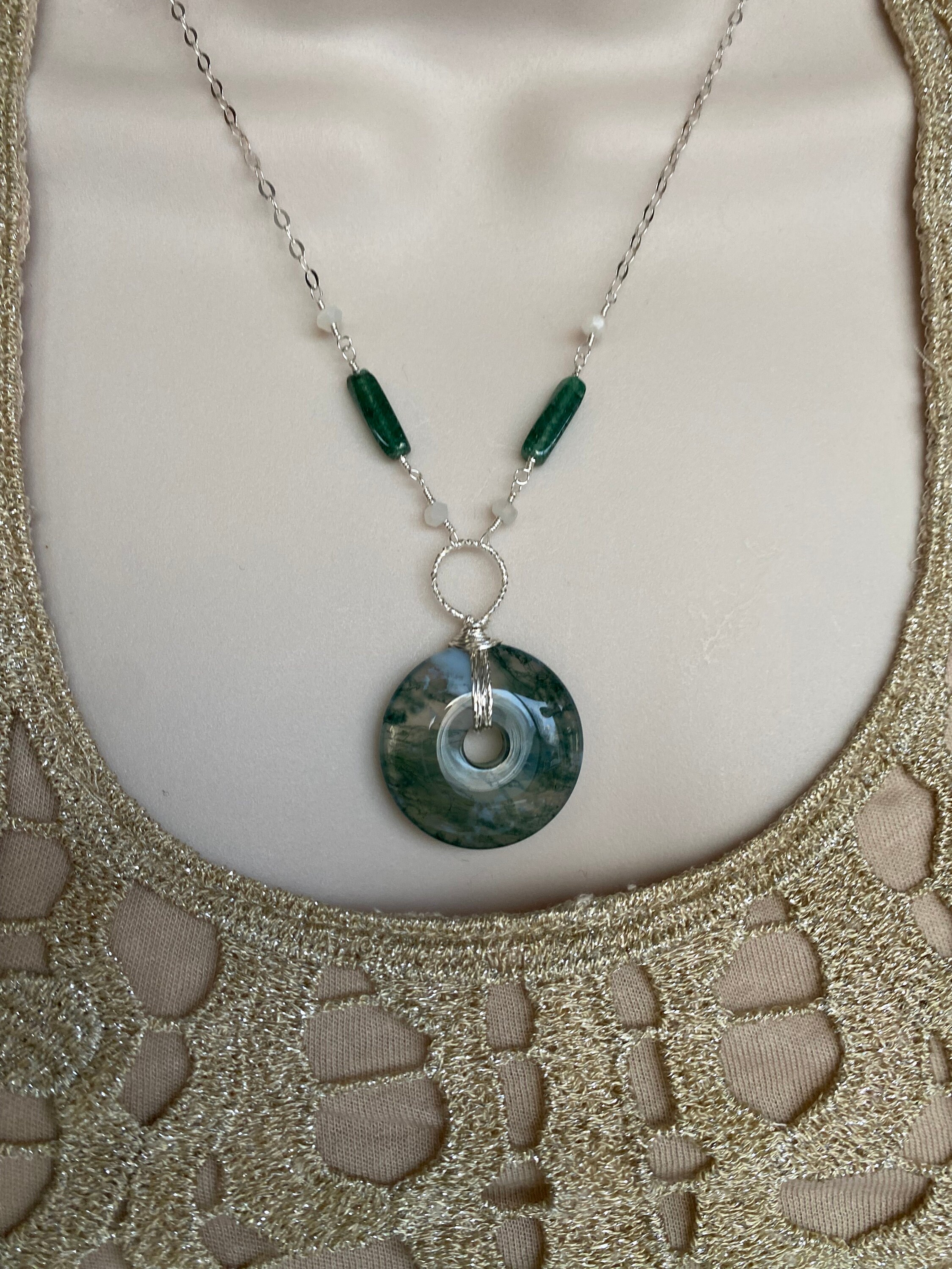 Moss Agate Sterling Silver Necklace - Handmade Ooak Moss Agate Sterling Silver Necklace - Handmade Ooak