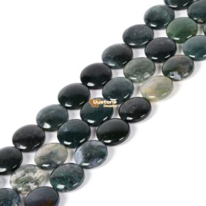 20mm Natural Moss Agate Coin Disc Loose Gemstone Jewelry Making Beads 16 inch