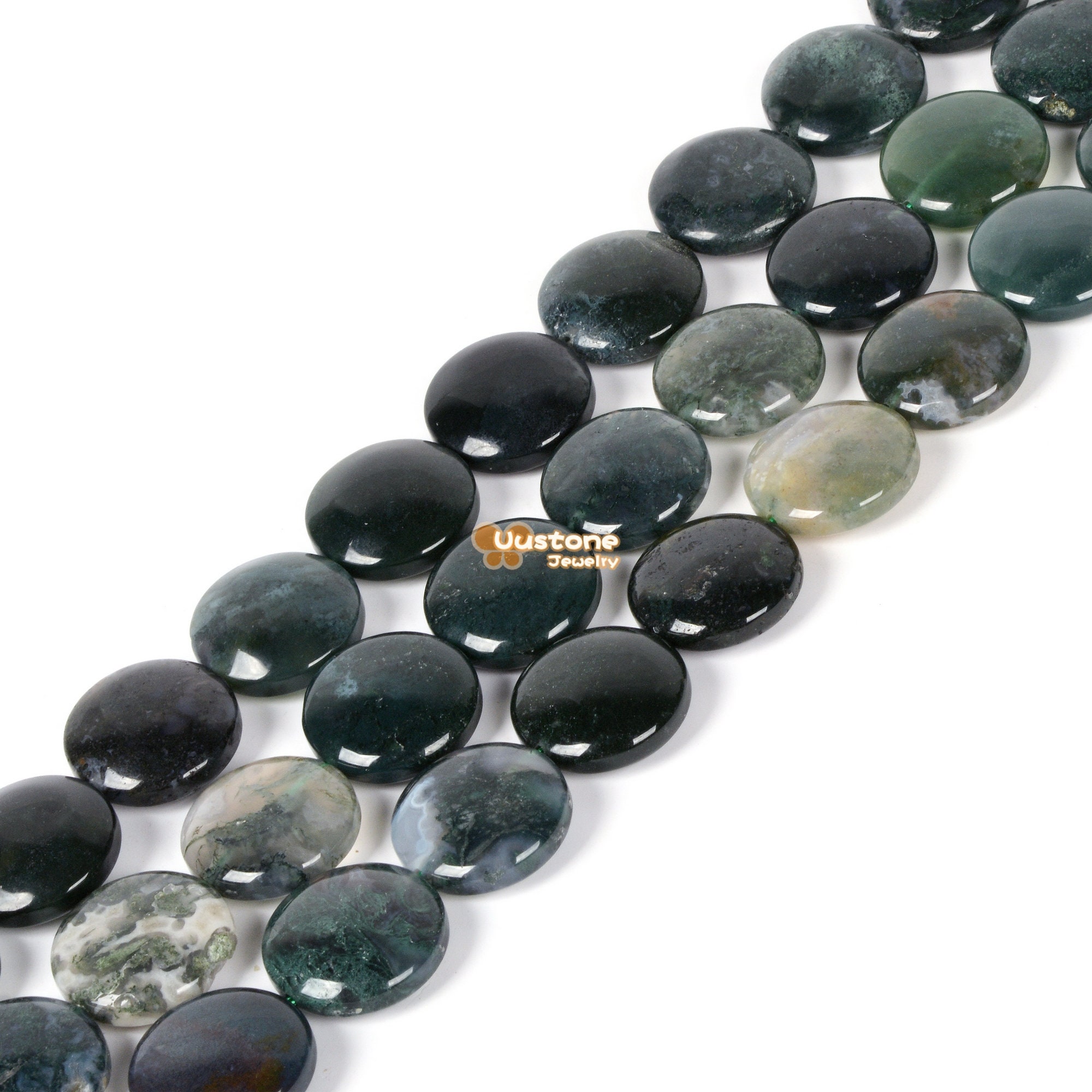 20mm Natural Moss Agate Coin Disc Loose Gemstone Jewelry Making Beads 16 Inch