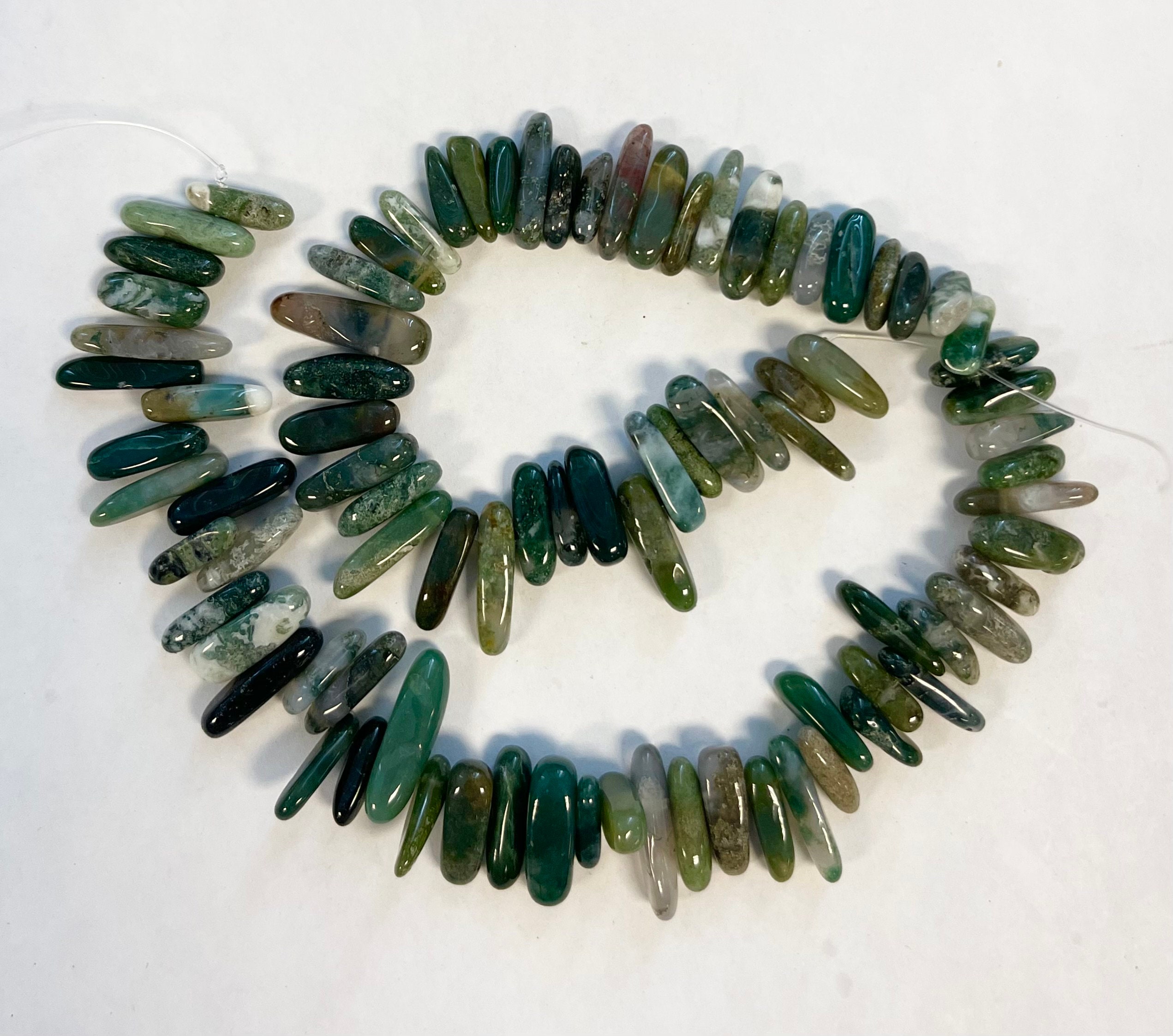 Moss Agate (3-6)x(12-24)mm Stick Gemstone Beads - 15.5"