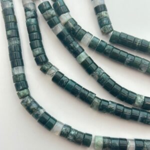 3x6mm Heishi Moss Agate Gemstone Beads.  15” strand of heishi cut beads, approx. 106 per strand.