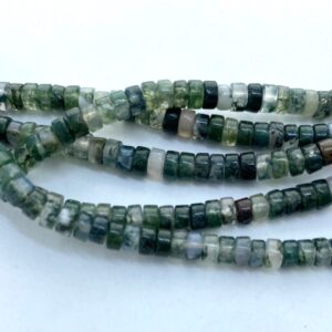 4mm Heishi Moss Agate Gemstone Beads. 15" strand of high grade heishi beads, approx. 120 beads per strand.