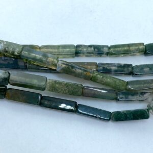 4x13mm Rectagle Moss Agate Gemstone Beads. 15” strands of rectangle beads, about 29 per strand. Green Dendritic gems.