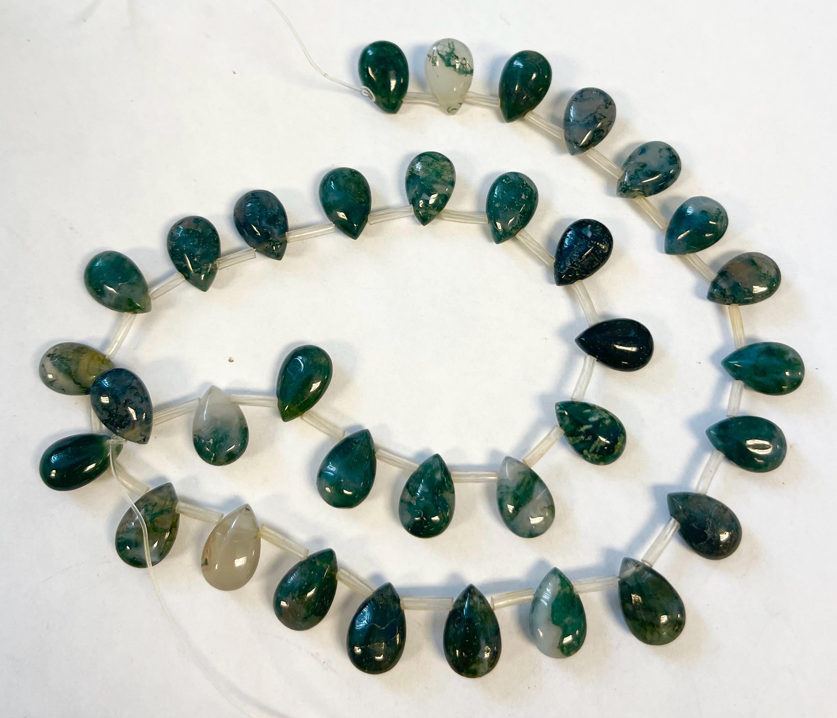 Moss Agate 9x7x5mm 12x8x6mm Teardrop Gemstone Beads-15 Inch Strand