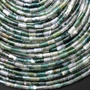 AAA Natural Green Moss Agate 4x2mm Small Thin Smooth Spacer Tube Beads 15.5" Strand