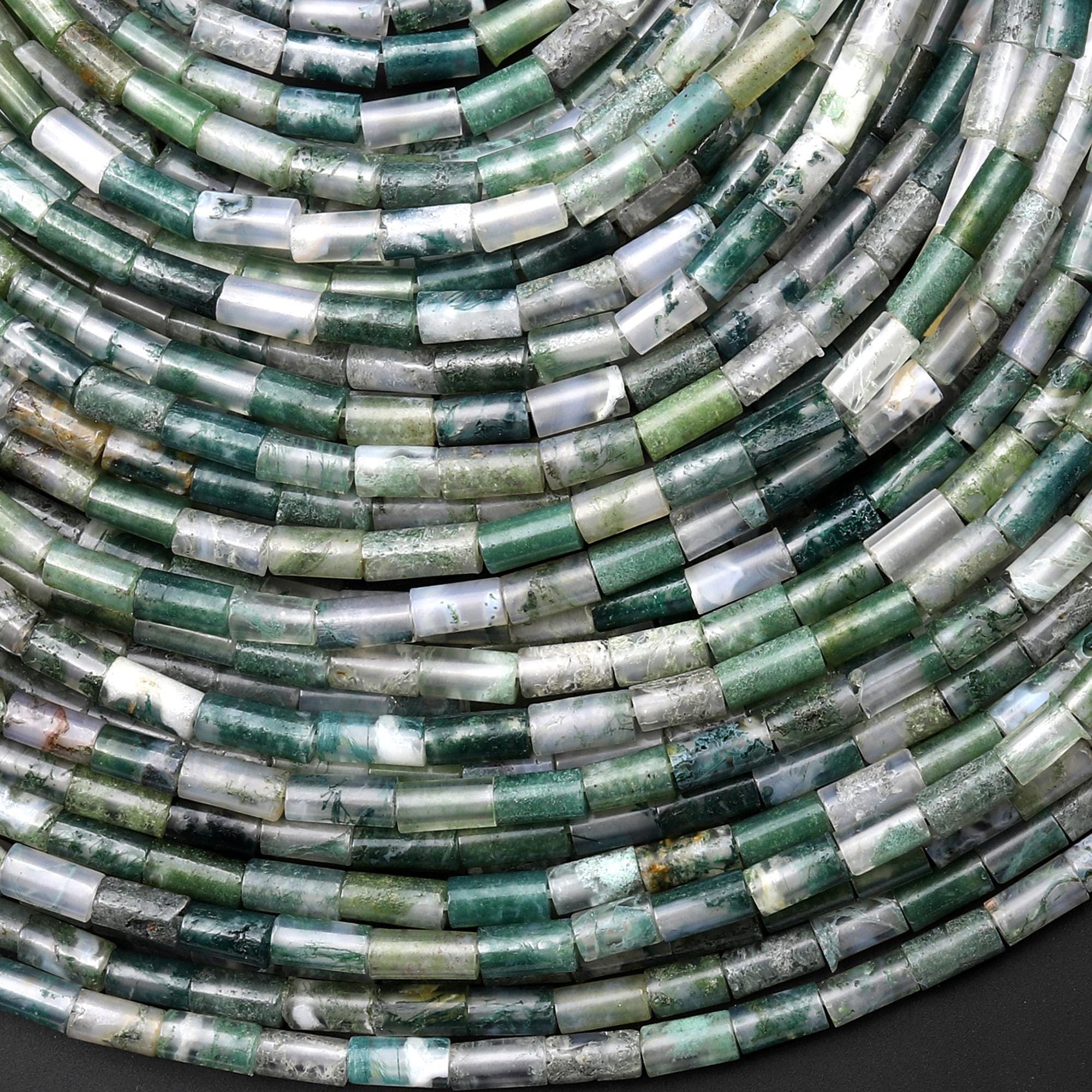 Aaa Natural Green Moss Agate 4x2mm Small Thin Smooth Spacer Tube Beads 15.5" Strand