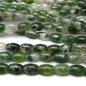 Moss Agate Beads, Natural Green Moss Agate Strands, 5*8mm Landscape Agate Gemstone Rice Beads, Forest Green Beads For Jewelry Making