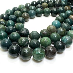 Natural Dark Green Moss Agate Smooth Round Polished Beads: Polished Gemstone, Jewelry Making - Pg310b