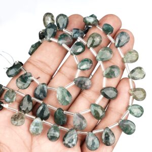 Moss Agate Faceted Pear Shape Beads Briolette,Natural Moss Agate Pear Beads,Both Side Checker Cut Gemstone For Making Jewelry,Gift For Women