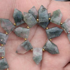 Moss Agate Gemstone Faceted Briolette Beads I 10 Pieces Pentagon-Shaped I Size 9x17 mm app. I Jewelry Setting [C221]