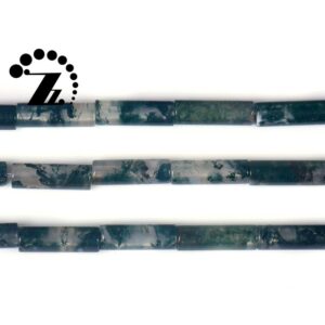 Grade AB Moss agate smooth tube beads,column beads,cylinder beads 4x13mm,15" full strand