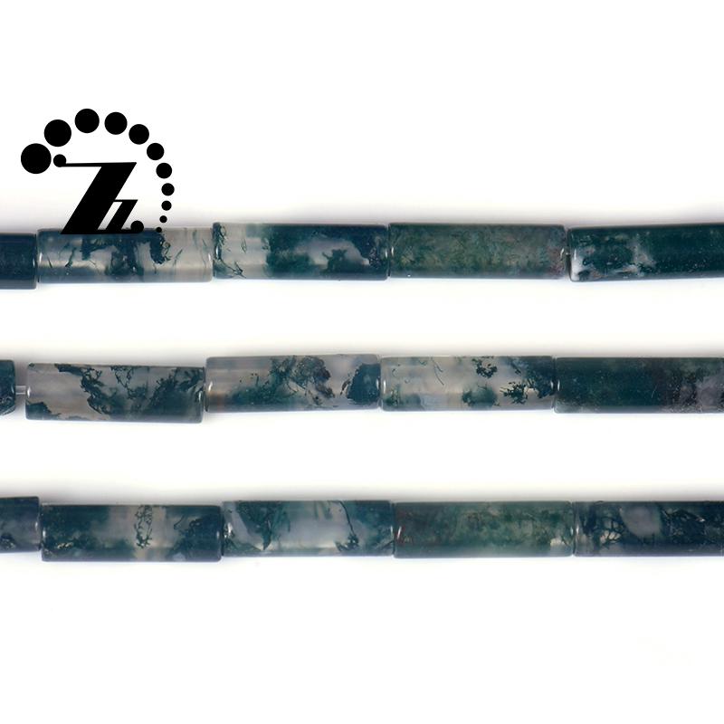 Grade Ab Moss Agate Smooth Tube Beads,column Beads,cylinder Beads 4x13mm,15" Full Strand