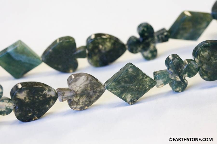 Moss Agate 16-17mm Poker Suits Beads 16" Strand Size Varies Moss Agate 16-17mm Poker Suits Beads 16" Strand Size Varies