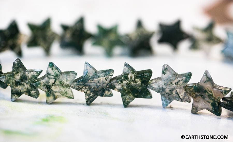 L/ Moss Agate 20mm Star Beads 16" Strand Natural Agate Gemstone Beads Size Varies For Crafts For Jewelry Making