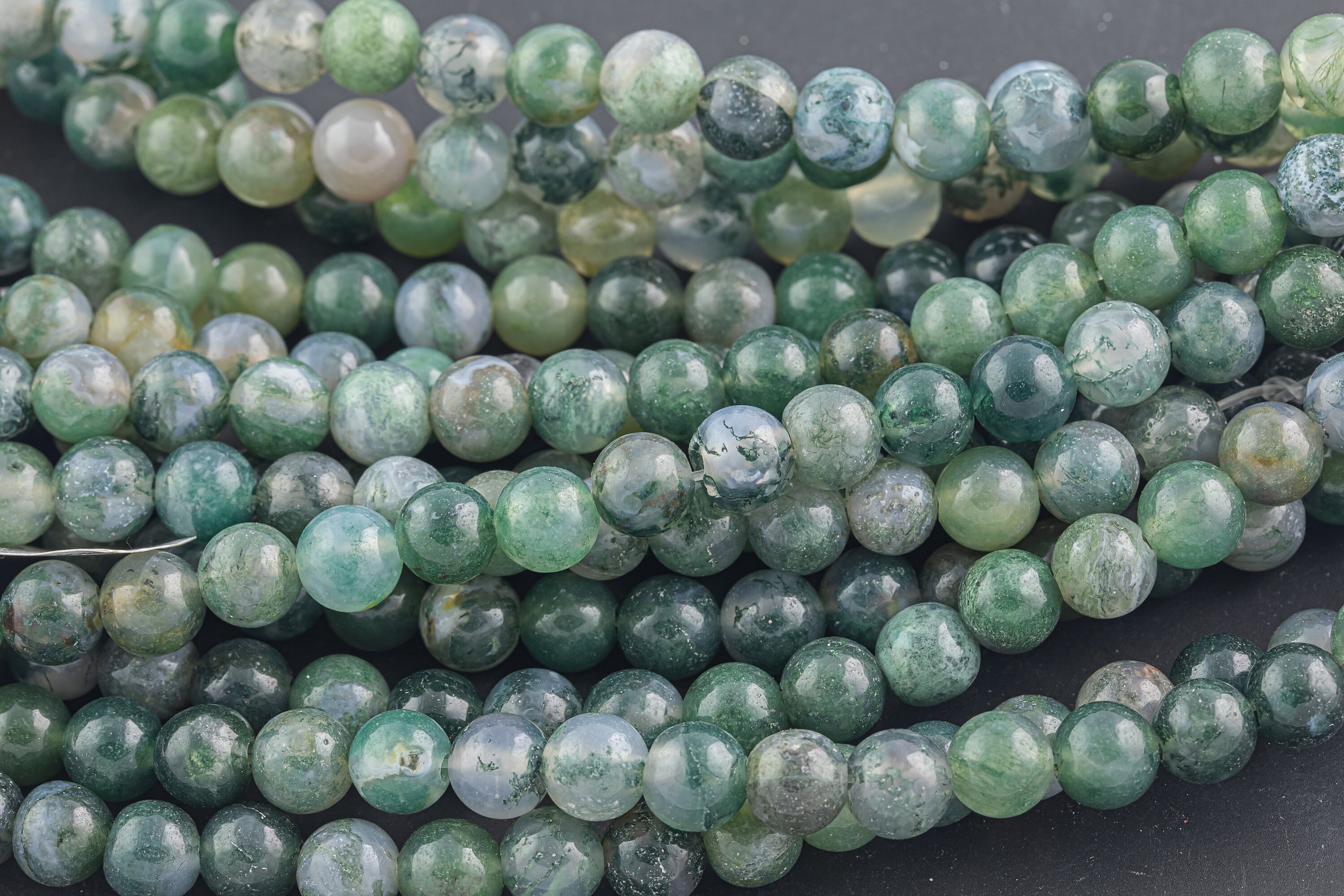 Large-hole Beads!!! Moss Agate Smooth 8mm Or 10mm. 2mm Hole. 7-8" Strands.