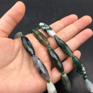 Long Moss Agate Marquise Beads Faceted Agate Briolettes 30x10mm Marquise Beads Vertical Drilled Focal Beads Semi precious 11-12beads/lot