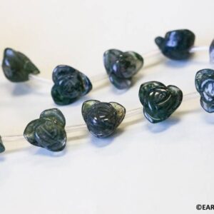 M/ Moss Agate 10mm Carved Rose beads 16" strand Natural gemstone For jewelry making