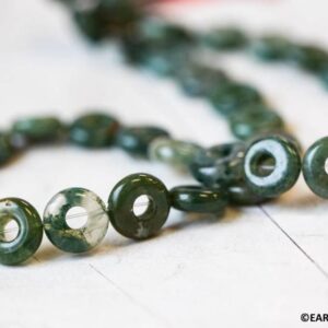 M/ Moss Agate 12mm Donut beads 16" strand Natural agate gemstone beads for jewelry making
