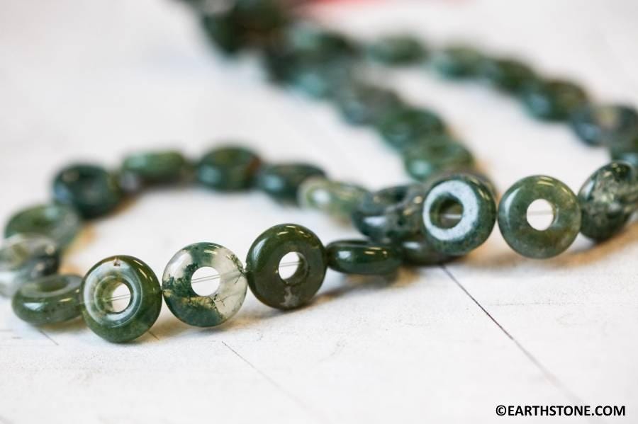 M/ Moss Agate 12mm Donut Beads 16" Strand Natural Agate Gemstone Beads For Jewelry Making