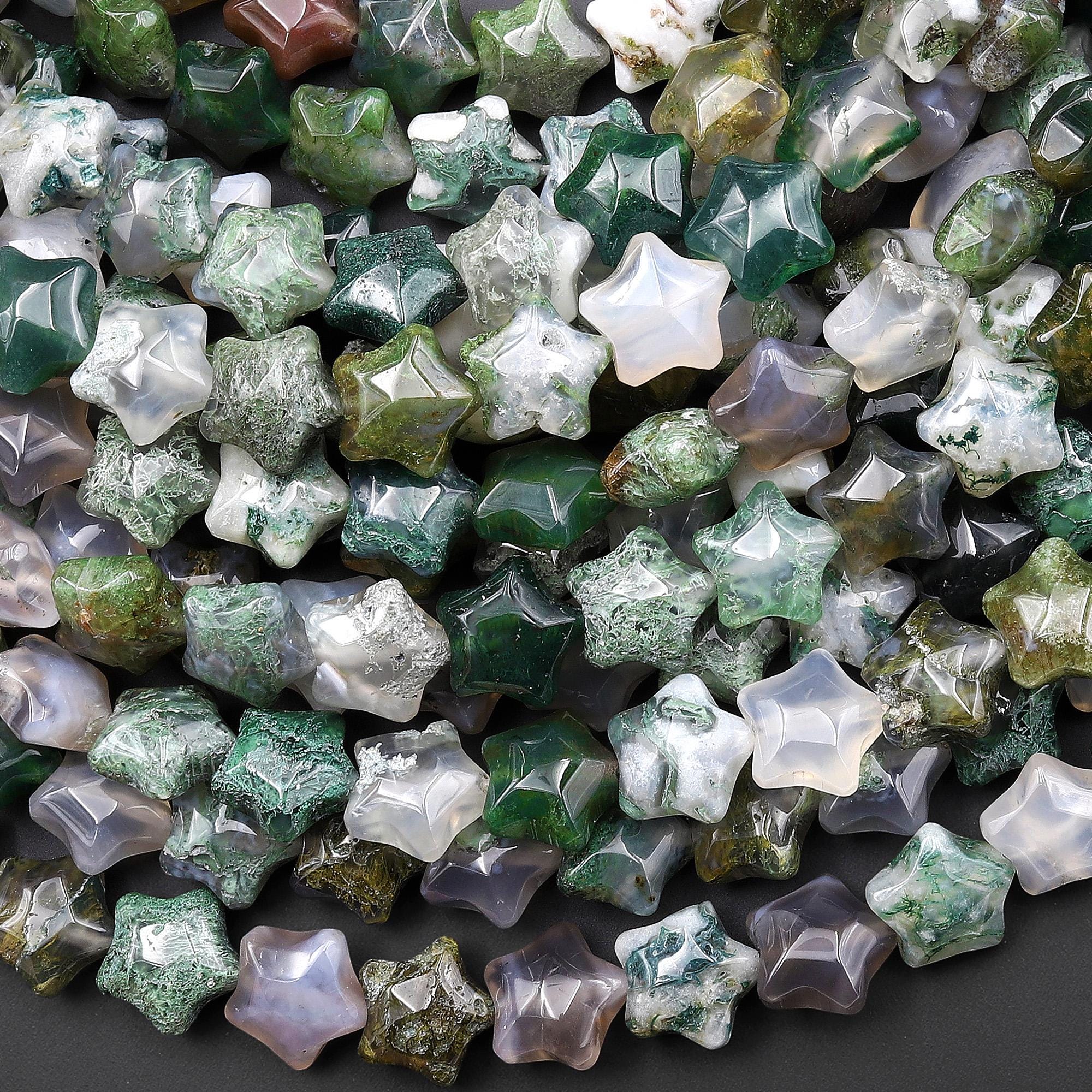 Natural Green Moss Agate Beads 10mm Puffy Star Gemstone 15.5" Strand Natural Green Moss Agate Beads 10mm Puffy Star Gemstone 15.5" Strand
