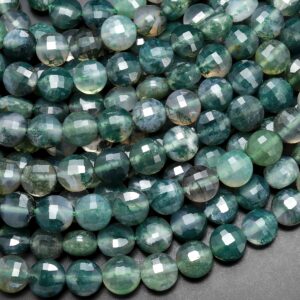 Natural Green Moss Agate 4mm 6mm 8mm Coin Beads Gemstone 15.5" Strand