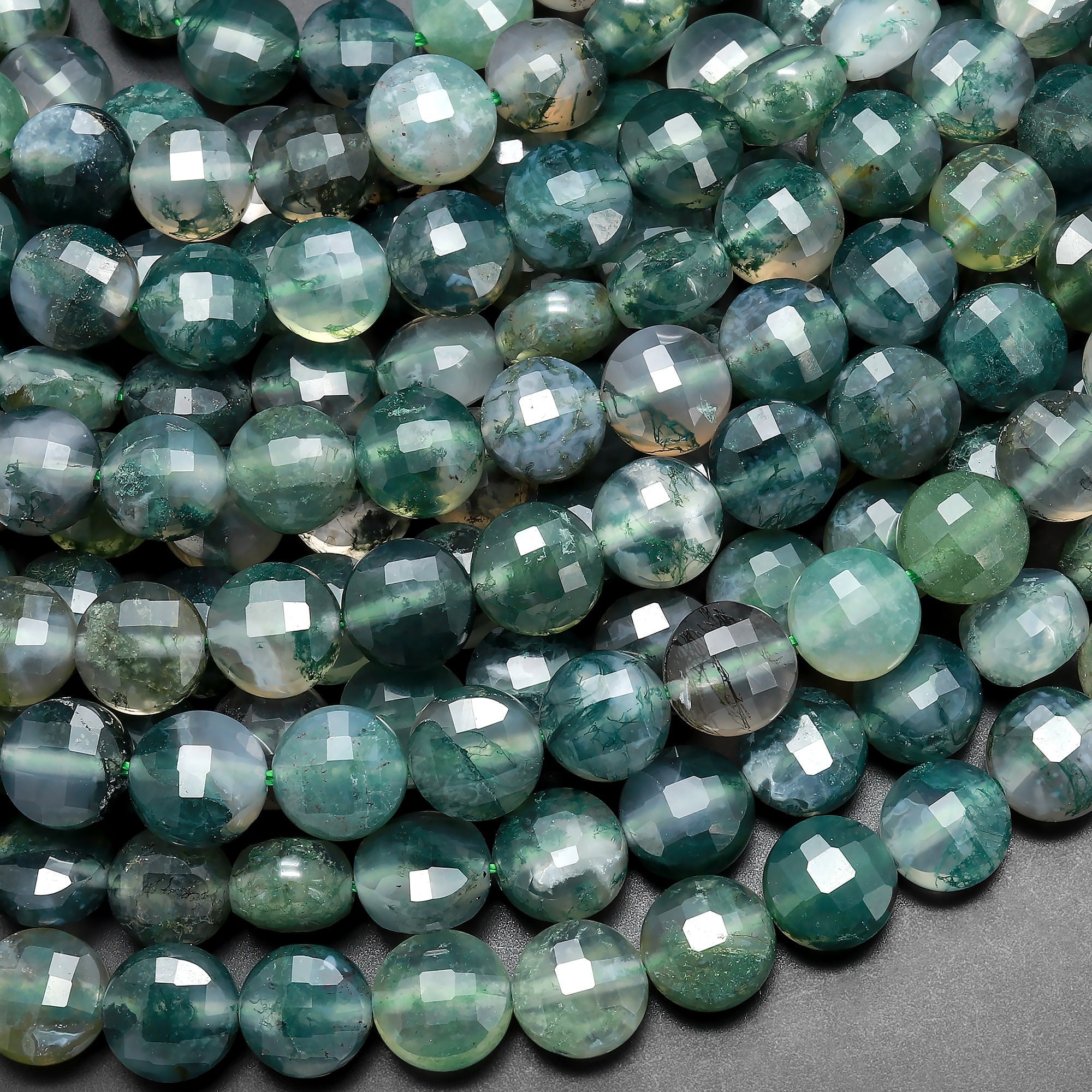 Natural Green Moss Agate 4mm 6mm 8mm Coin Beads Gemstone 15.5" Strand Natural Green Moss Agate 4mm 6mm 8mm Coin Beads Gemstone 15.5" Strand