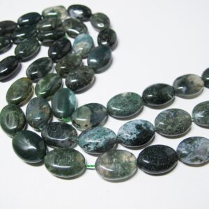Natural Moss Agate Oval Beads: Green Gemstone DIY (13x18mm)