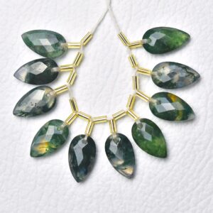 Natural Moss Agate Pear Beads (1mm Hole Front Drilled) Faceted Teardrop Moss Agate 8x14mm Calibrated Gemstone Jewelry Stone 6,8,10pcs No4629