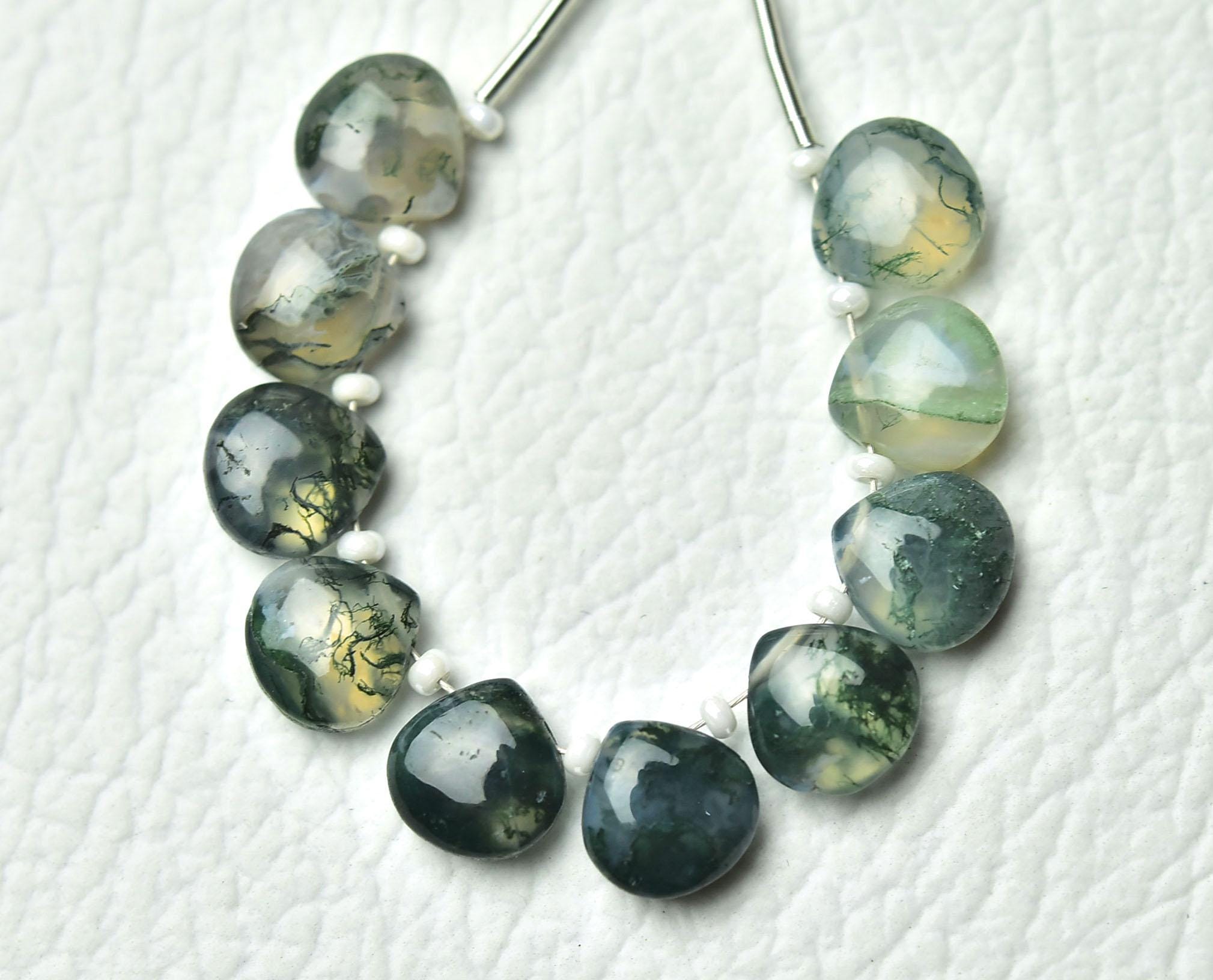 Natural Moss Agate Heart Beads 8mm Smooth Heart Beads Gemstone Beads Pair For Earring Making Moss Agate Beads Jewelry 6,8,10pcs No4691