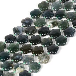 Moss Agate Natural Gemstone Flower Shape Beads Strand 15mm Crystal Drilled Spacer Beads Flower Power Energy Stone Loose Beads 15.5"