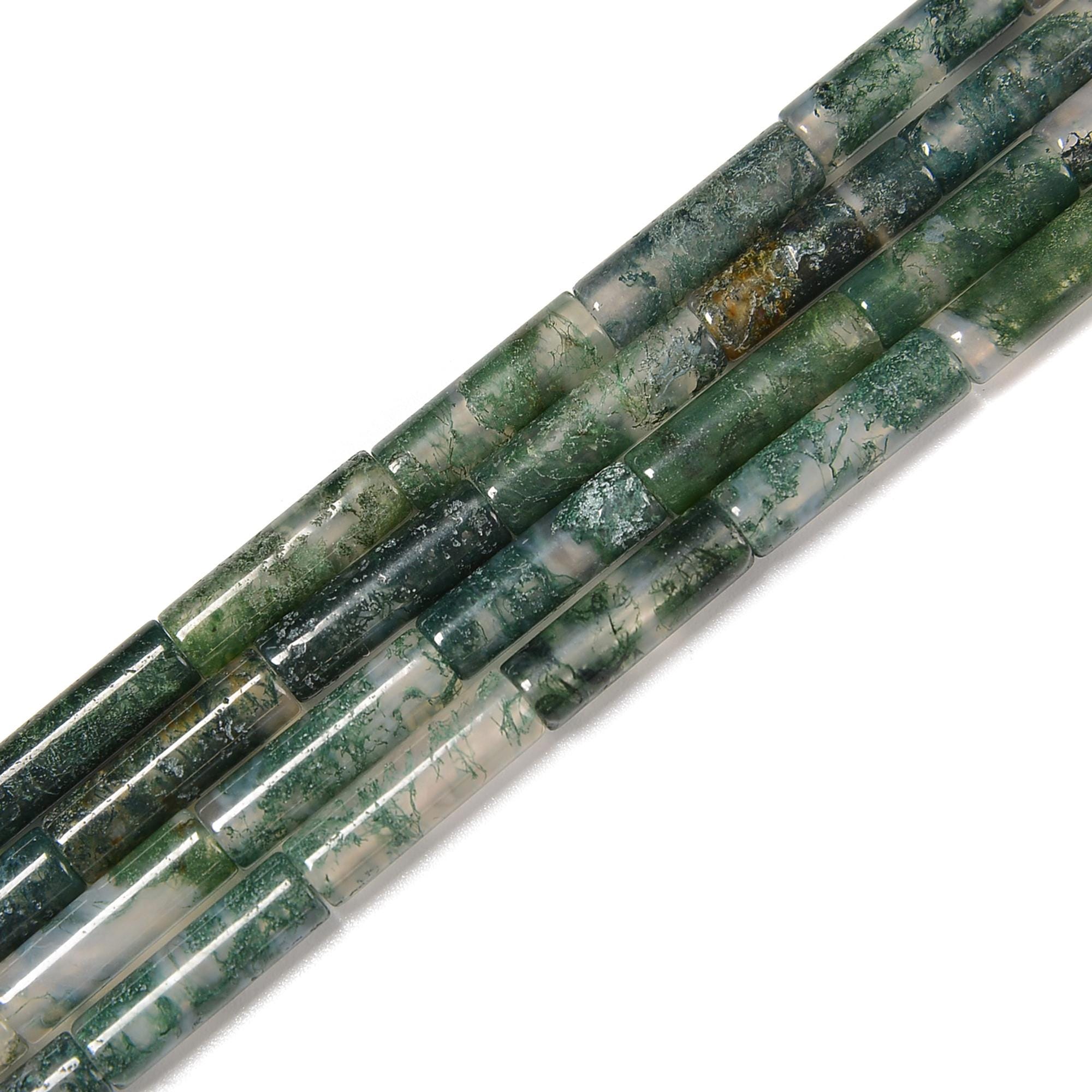 Natural Moss Agate Cylinder Tube Beads Size 4x13mm 15.5'' Strand Natural Moss Agate Cylinder Tube Beads Size 4x13mm 15.5'' Strand