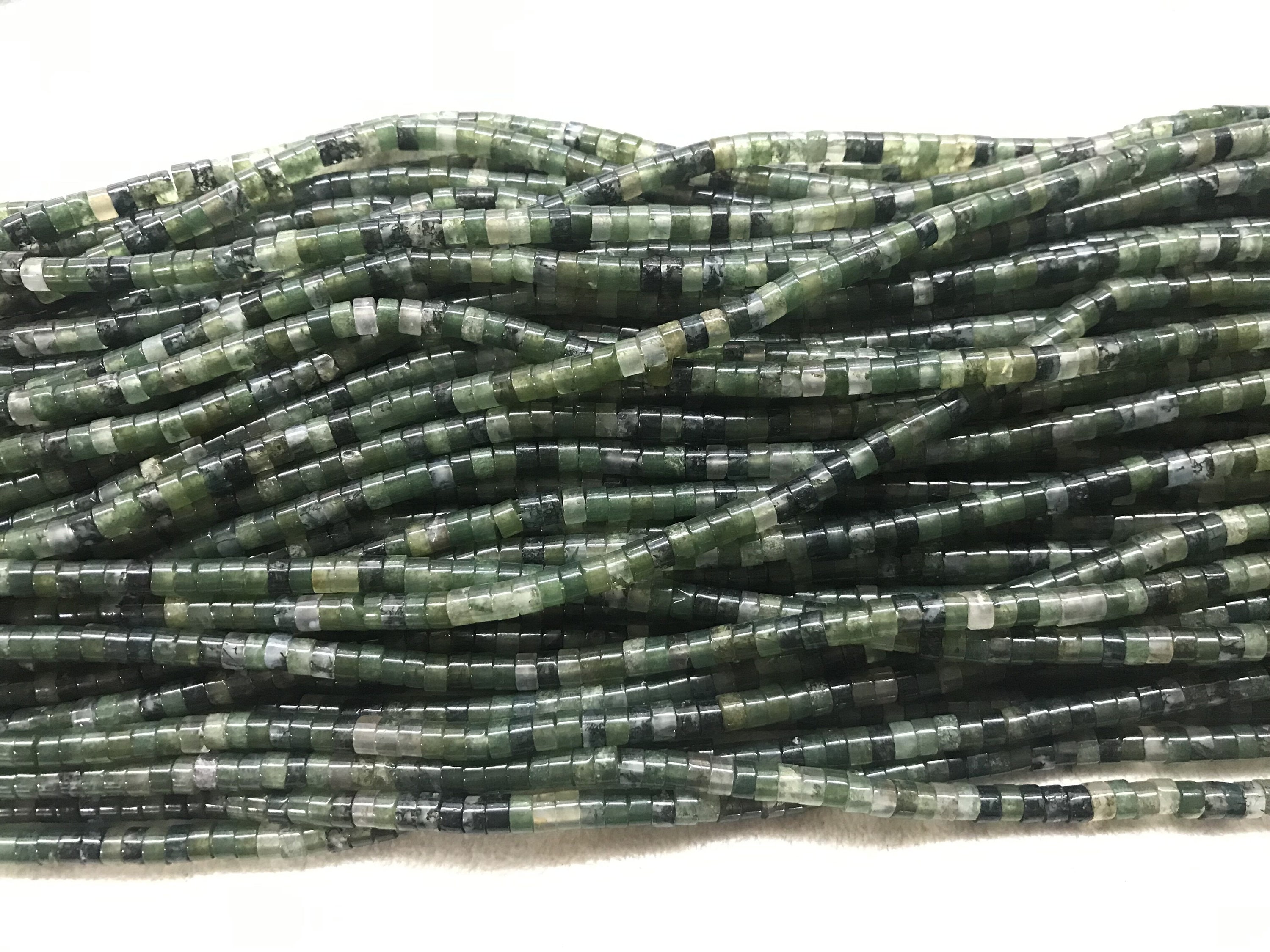 Natural Moss Agate 3mm - 4mm Heishi Genuine Gemstome Loose Beads 15 Inch Jewelry Supply Bracelet Necklace Material Support Wholesale