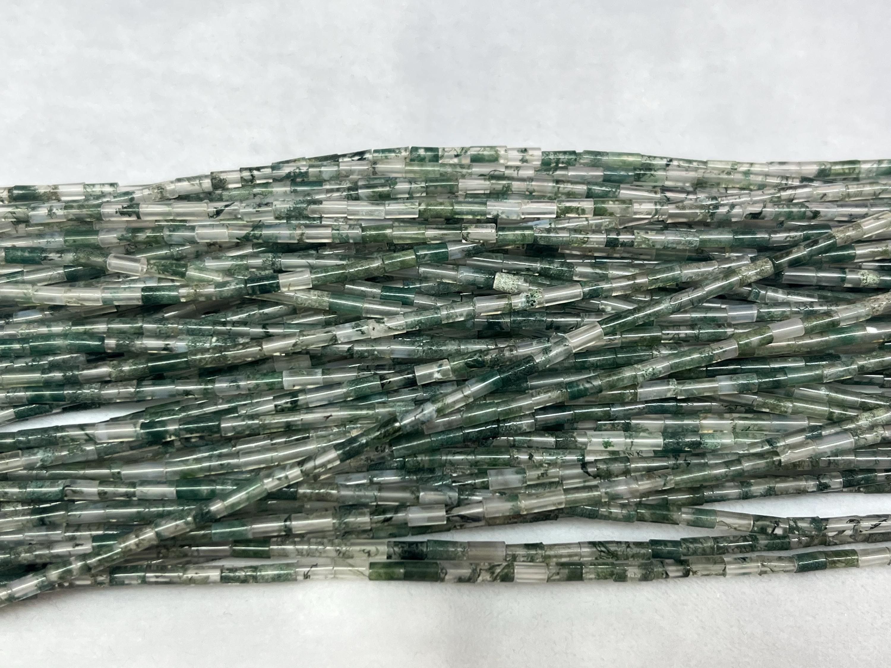 Natural Moss Agate 2x4mm Column Genuine Gemstone Loose Tube Beads 15 Inch Jewelry Supply Bracelet Necklace Material Support Wholesale