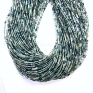 Natural Moss Agate Tube Beads 4x2mm, Small Green Gemstone Tube Spacer Beads, Delicate Moss Agate Beads For Bracelet Necklace Earring