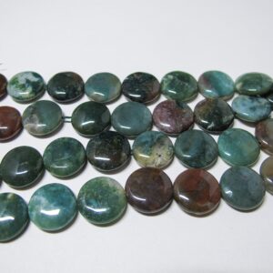 Natural Moss agate coin beads 16mm. Multi-color gemstone beads. 7.5''/15''