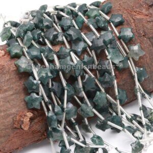 Natural Moss Agate Faceted Carved Star Shape Briolette, 10 Pieces Moss Agate Star Bead, Mini Crystal Carving,Heart Chakra Making For Jewelry