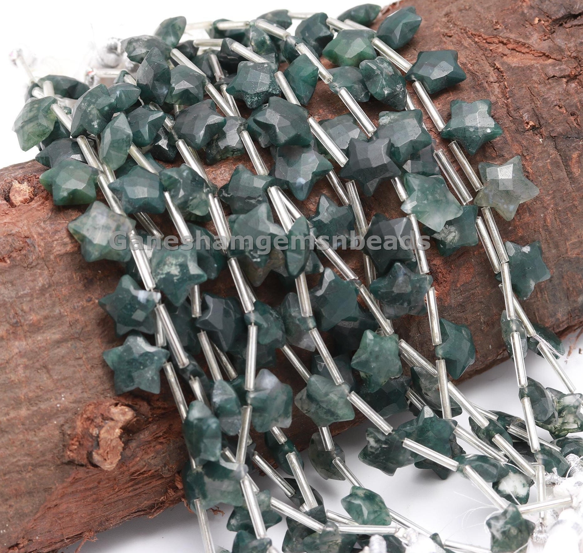 Natural Moss Agate Faceted Carved Star Shape Briolette, 10 Pieces Moss Agate Star Bead, Mini Crystal Carving,heart Chakra Making For Jewelry Natural Moss Agate Faceted Carved Star Shape Briolette, 10 Pieces Moss Agate Star Bead, Mini Crystal Carving,heart Chakra Making For Jewelry